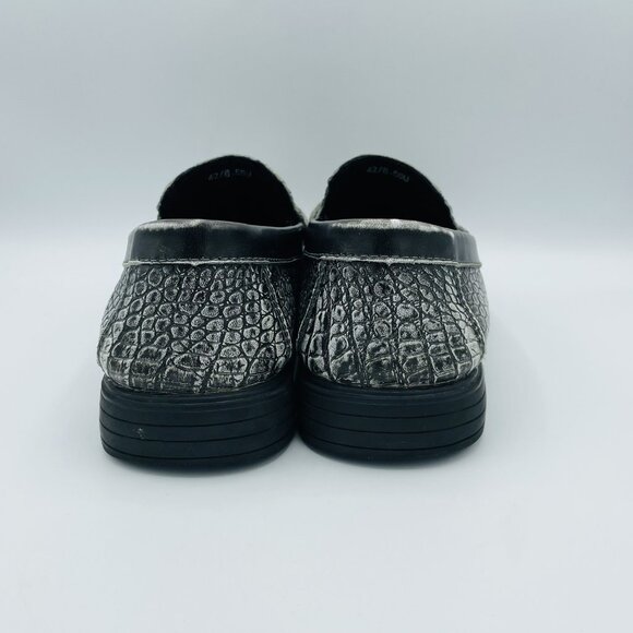 Fashion Shoes Mens Size 8.5 Black Textured Leather Croc Loafers Comfort Driving main image 5